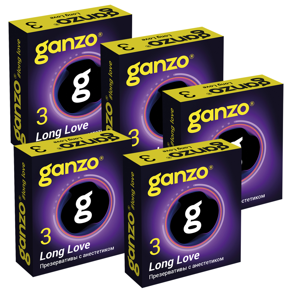 Презервативы с анестетиком для продления удовольствия Ganzo Long Love 5 пачек по 3 шт