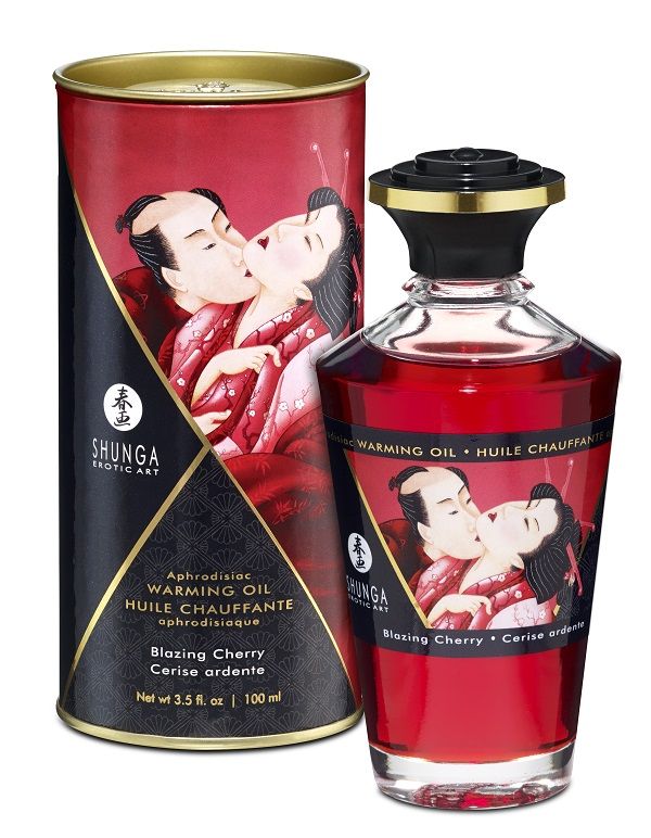 Shunga Масло интимное разогревающее массажное Пылающая вишня Aphrodisiac Warming Oil - 100 мл.